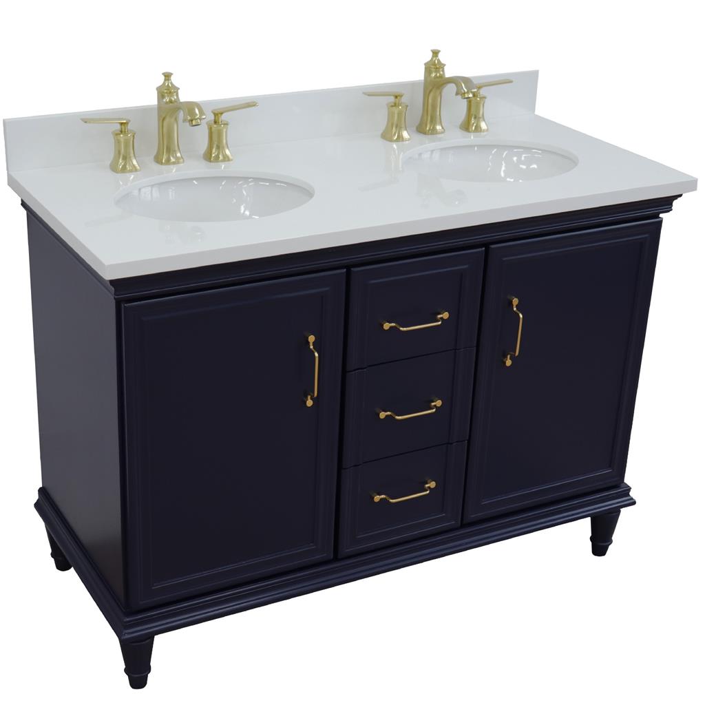 Bellaterra Home, Forli 49" Blue Double Vanity, Oval Sink, White Quartz#top-options_white-quartz-top