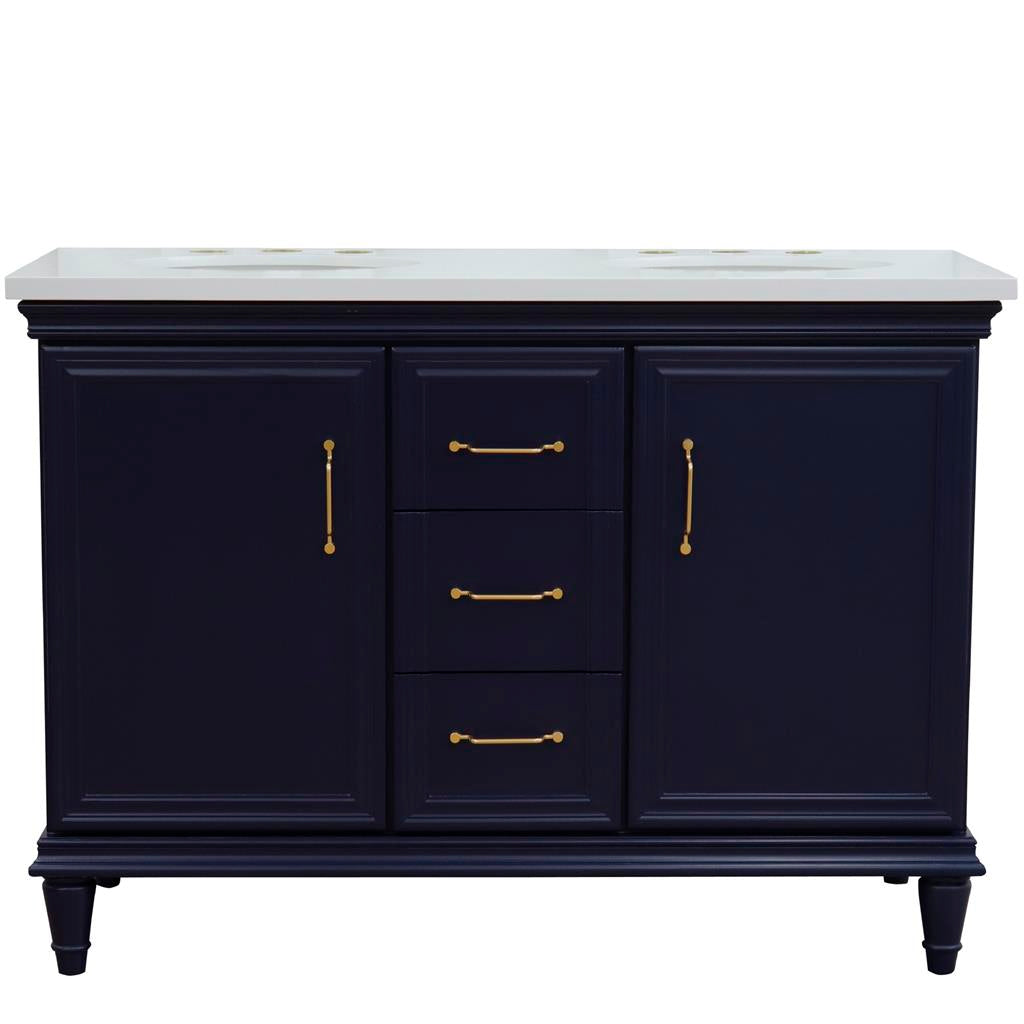 Bellaterra Home, Forli 49" Blue Double Vanity, Oval Sink, White Quartz#top-options_white-quartz-top