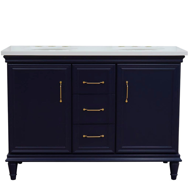 Bellaterra Home, Forli 49" Blue Double Vanity, Oval Sink, White Quartz#top-options_white-quartz-top