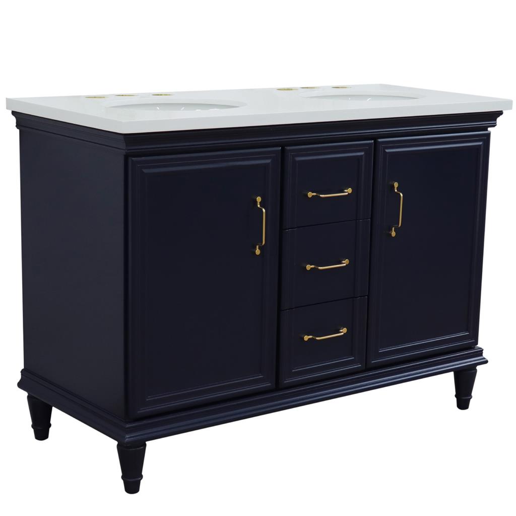 Bellaterra Home, Forli 49" Blue Double Vanity, Oval Sink, White Quartz#top-options_white-quartz-top