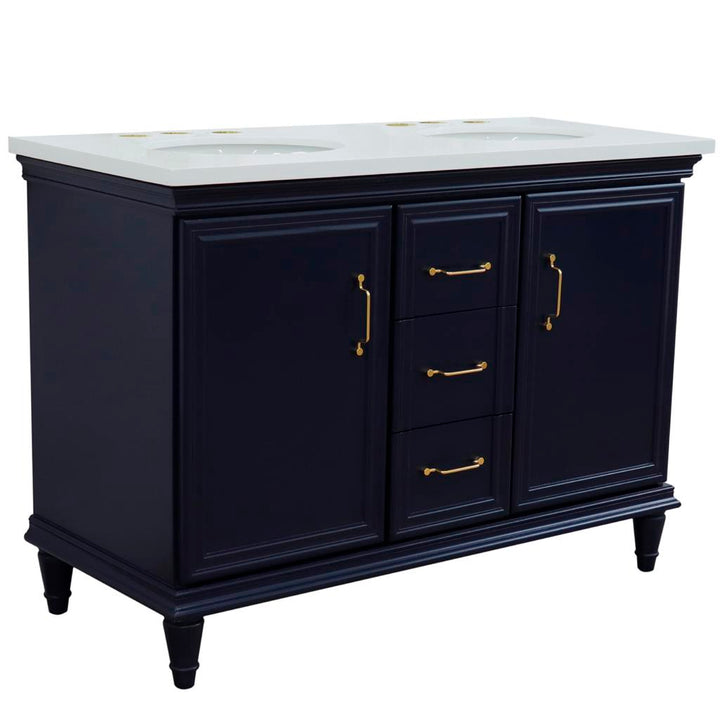 Bellaterra Home, Forli 49" Blue Double Vanity, Oval Sink, White Quartz#top-options_white-quartz-top
