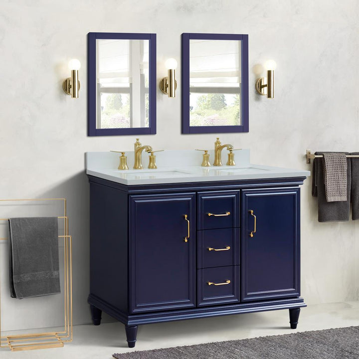 Bellaterra Home, Forli 49" Blue Double Vanity, Rectangle Sink, White Quartz#top-options_white-quartz-top