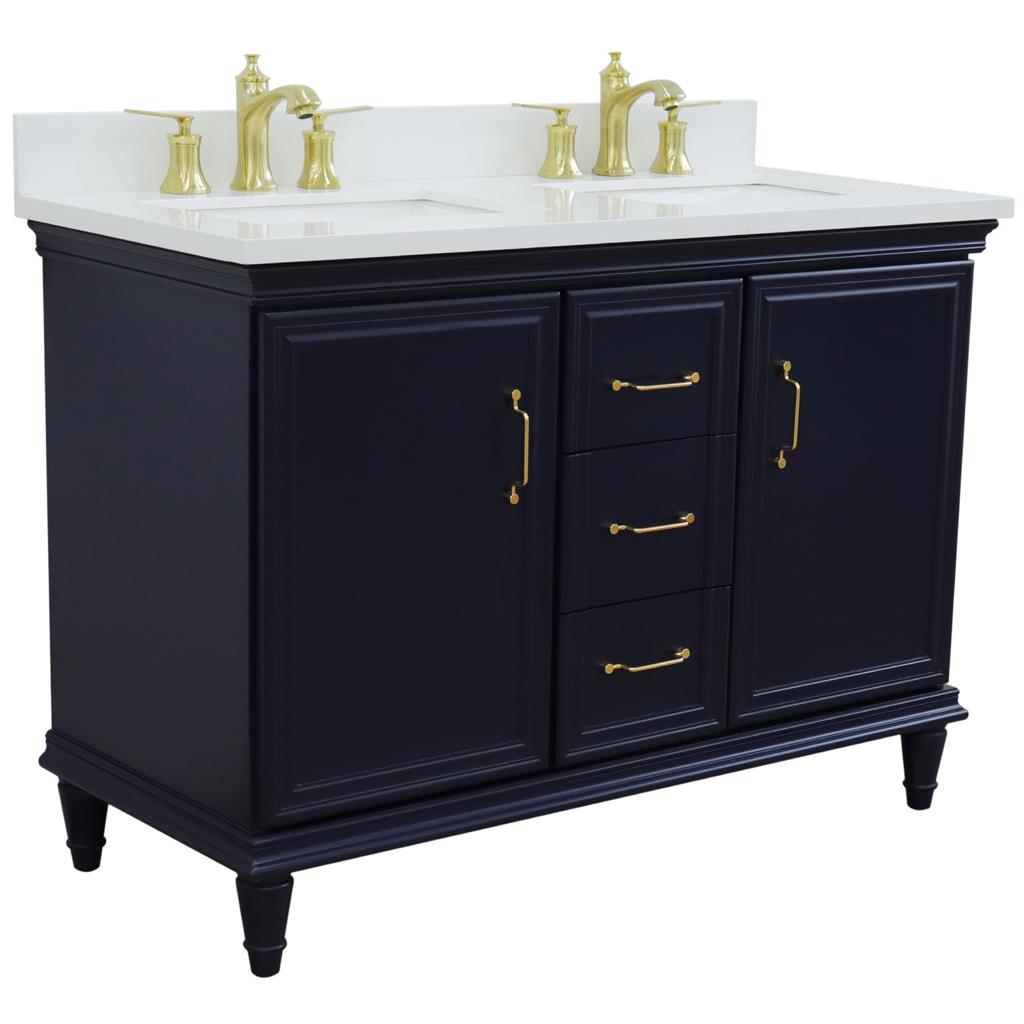 Bellaterra Home, Forli 49" Blue Double Vanity, Rectangle Sink, White Quartz#top-options_white-quartz-top