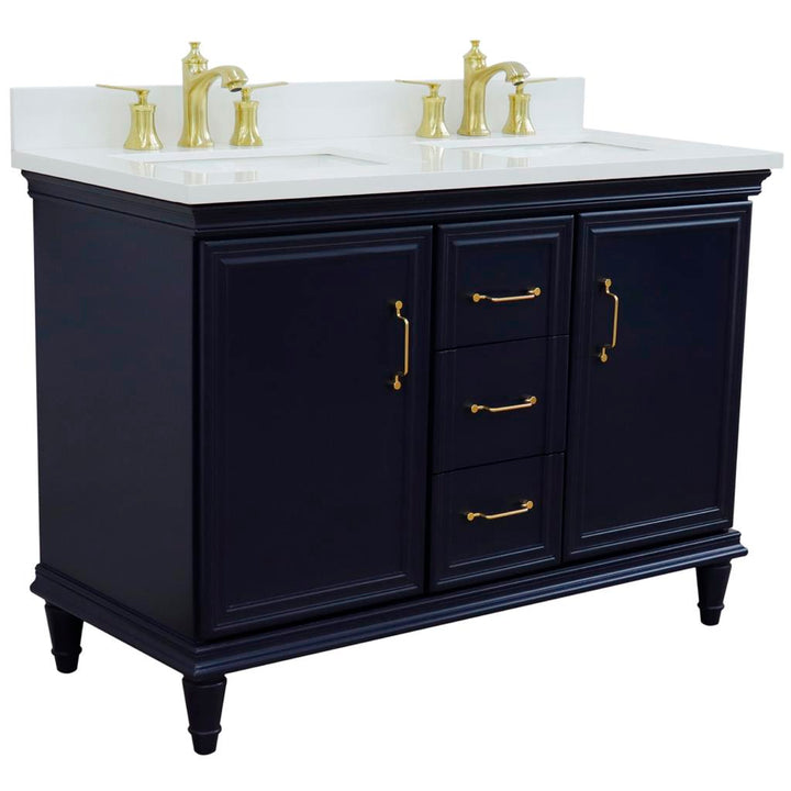 Bellaterra Home, Forli 49" Blue Double Vanity, Rectangle Sink, White Quartz#top-options_white-quartz-top