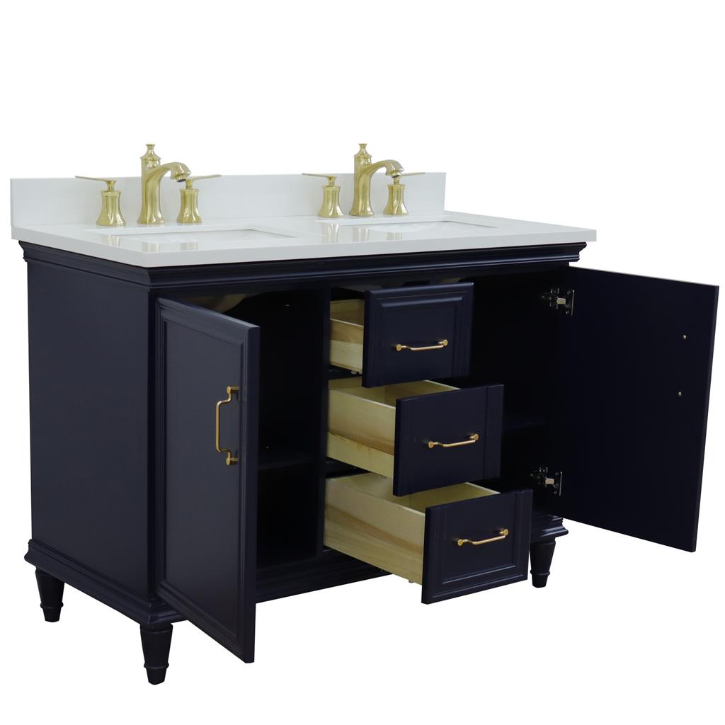 Bellaterra Home, Forli 49" Blue Double Vanity, Rectangle Sink, White Quartz#top-options_white-quartz-top