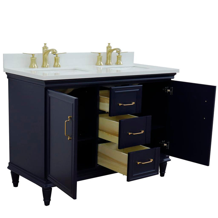 Bellaterra Home, Forli 49" Blue Double Vanity, Rectangle Sink, White Quartz#top-options_white-quartz-top