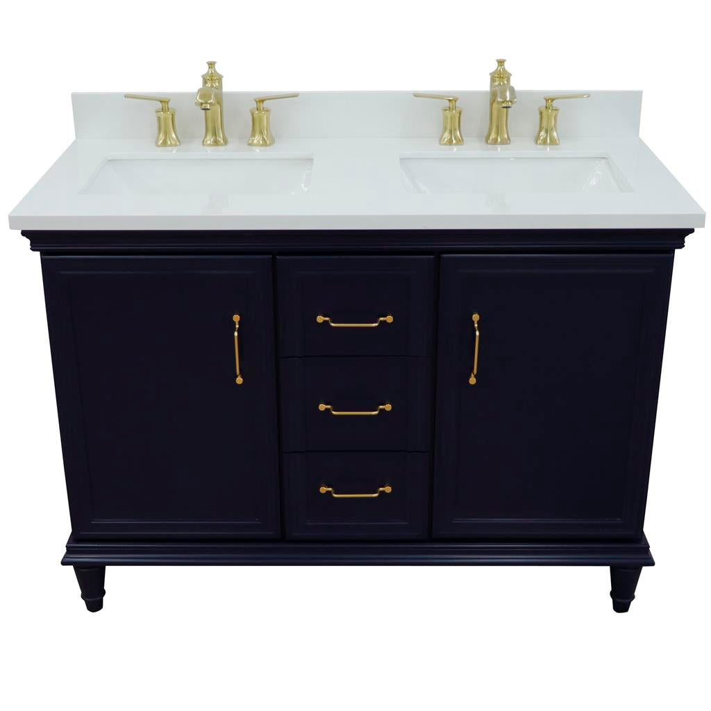 Bellaterra Home, Forli 49" Blue Double Vanity, Rectangle Sink, White Quartz#top-options_white-quartz-top