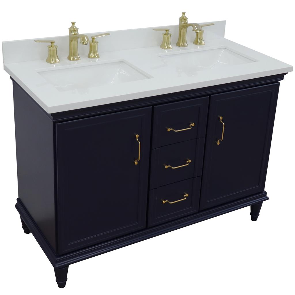 Bellaterra Home, Forli 49" Blue Double Vanity, Rectangle Sink, White Quartz#top-options_white-quartz-top