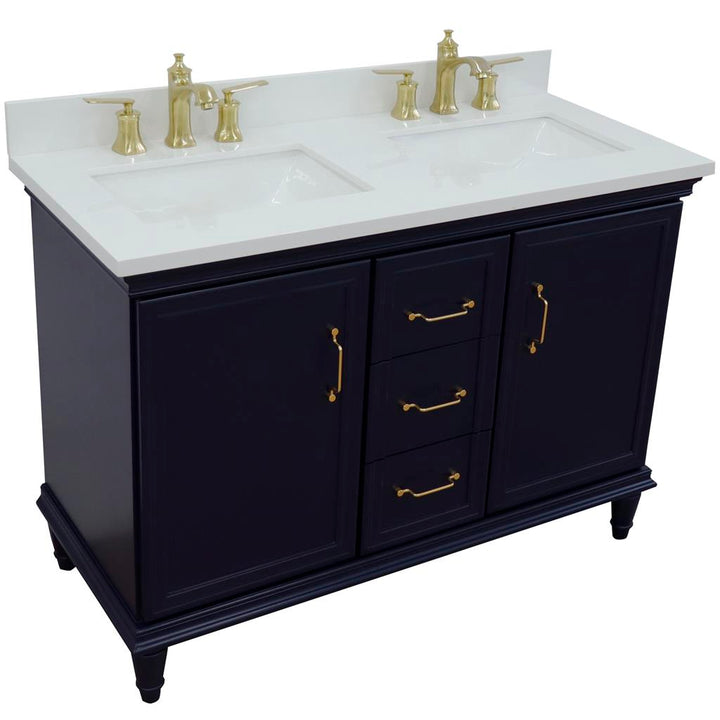 Bellaterra Home, Forli 49" Blue Double Vanity, Rectangle Sink, White Quartz#top-options_white-quartz-top