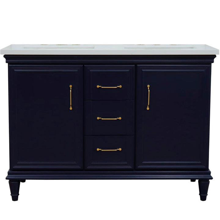 Bellaterra Home, Forli 49" Blue Double Vanity, Rectangle Sink, White Quartz#top-options_white-quartz-top