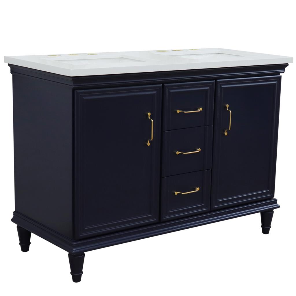 Bellaterra Home, Forli 49" Blue Double Vanity, Rectangle Sink, White Quartz#top-options_white-quartz-top