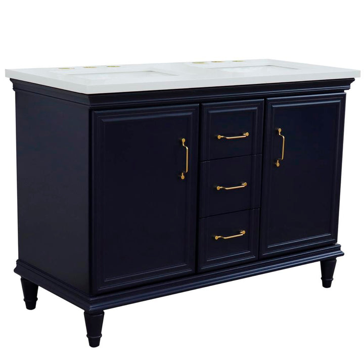 Bellaterra Home, Forli 49" Blue Double Vanity, Rectangle Sink, White Quartz#top-options_white-quartz-top