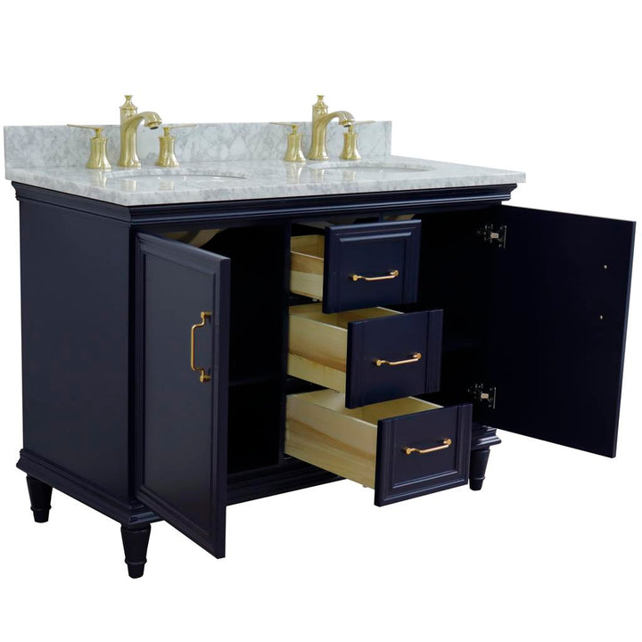Bellaterra Home, Forli 49" Blue Double Vanity, Oval Sink, White Carrara Marble#top-options_white-carrara-marble-top