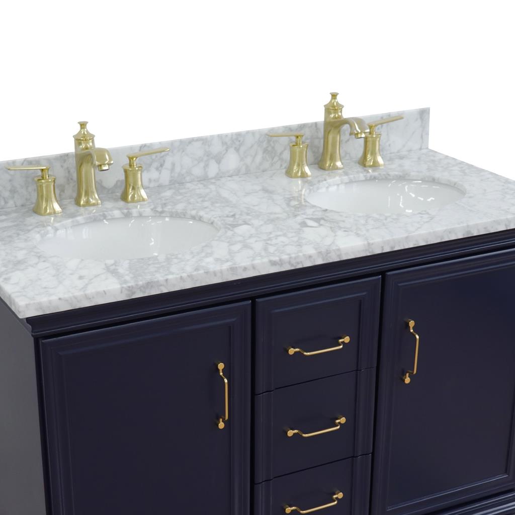 Bellaterra Home, Forli 49" Blue Double Vanity, Oval Sink, White Carrara Marble#top-options_white-carrara-marble-top