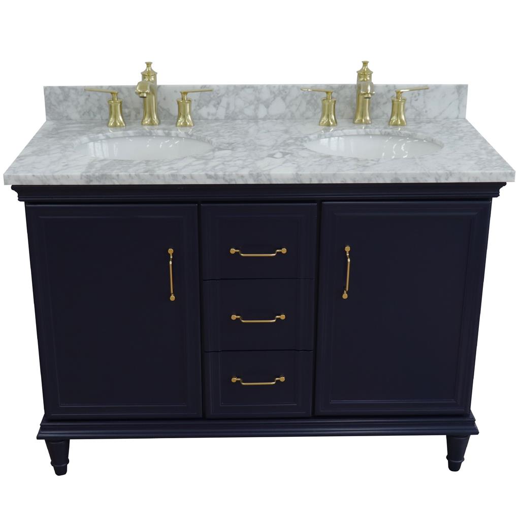 Bellaterra Home, Forli 49" Blue Double Vanity, Oval Sink, White Carrara Marble#top-options_white-carrara-marble-top
