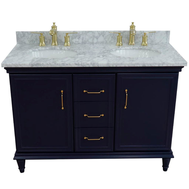 Bellaterra Home, Forli 49" Blue Double Vanity, Oval Sink, White Carrara Marble#top-options_white-carrara-marble-top