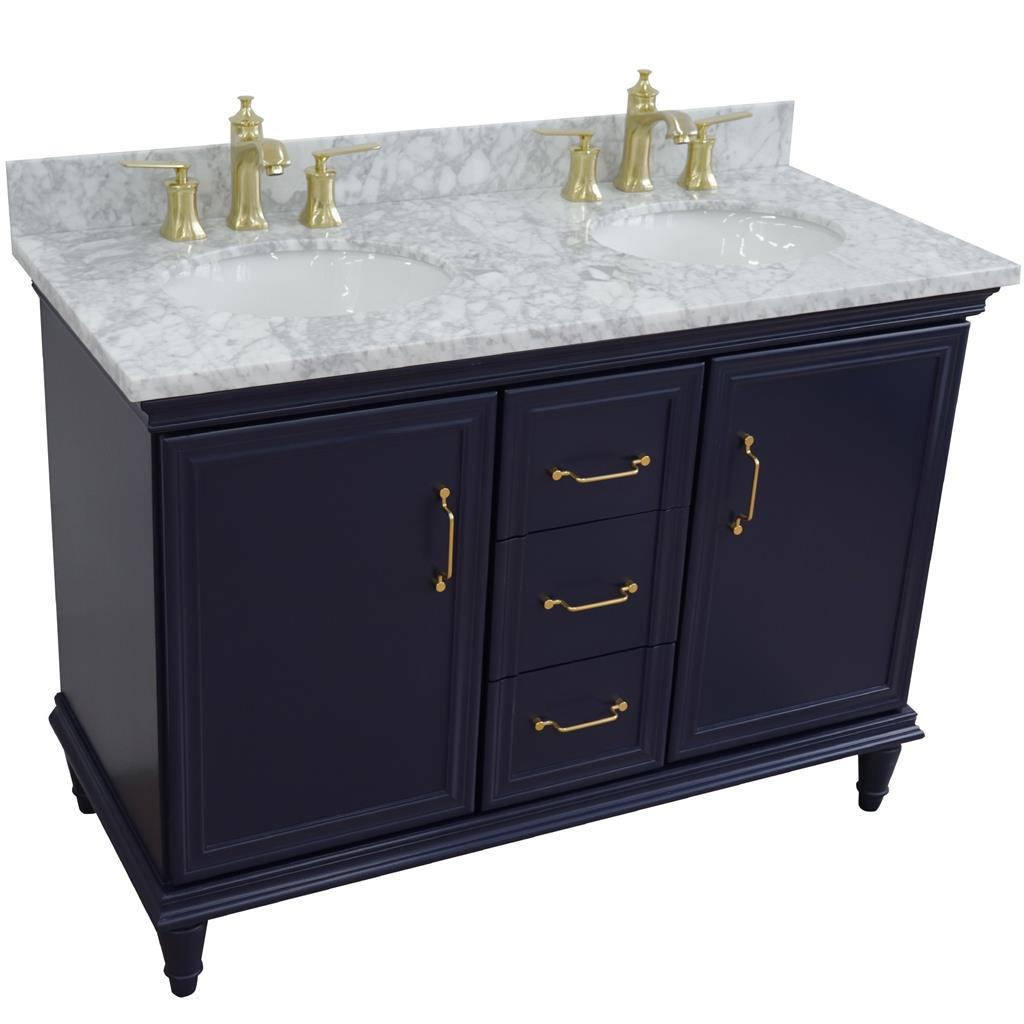 Bellaterra Home, Forli 49" Blue Double Vanity, Oval Sink, White Carrara Marble#top-options_white-carrara-marble-top