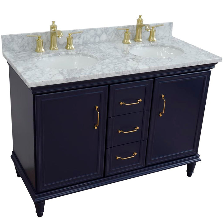 Bellaterra Home, Forli 49" Blue Double Vanity, Oval Sink, White Carrara Marble#top-options_white-carrara-marble-top