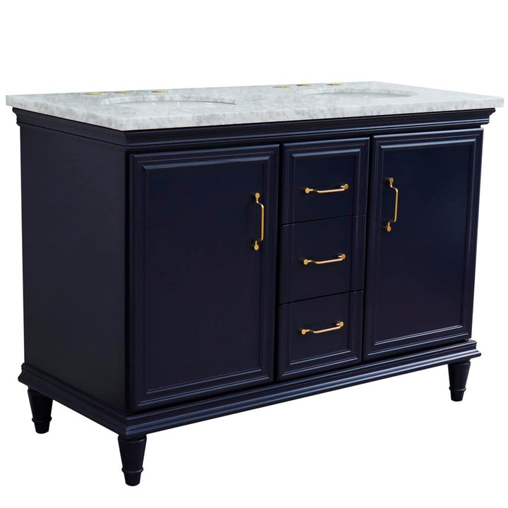 Bellaterra Home, Forli 49" Blue Double Vanity, Oval Sink, White Carrara Marble#top-options_white-carrara-marble-top