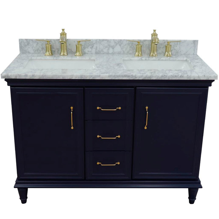 Bellaterra Home, Forli 49" Blue Double Vanity, Rectangle Sink, White Carrara Marble#top-options_white-carrara-marble-top