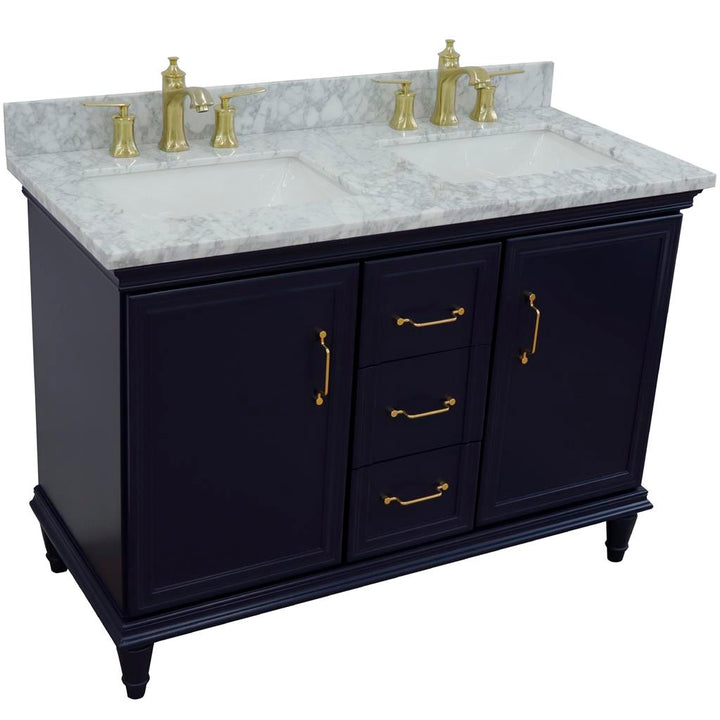Bellaterra Home, Forli 49" Blue Double Vanity, Rectangle Sink, White Carrara Marble#top-options_white-carrara-marble-top