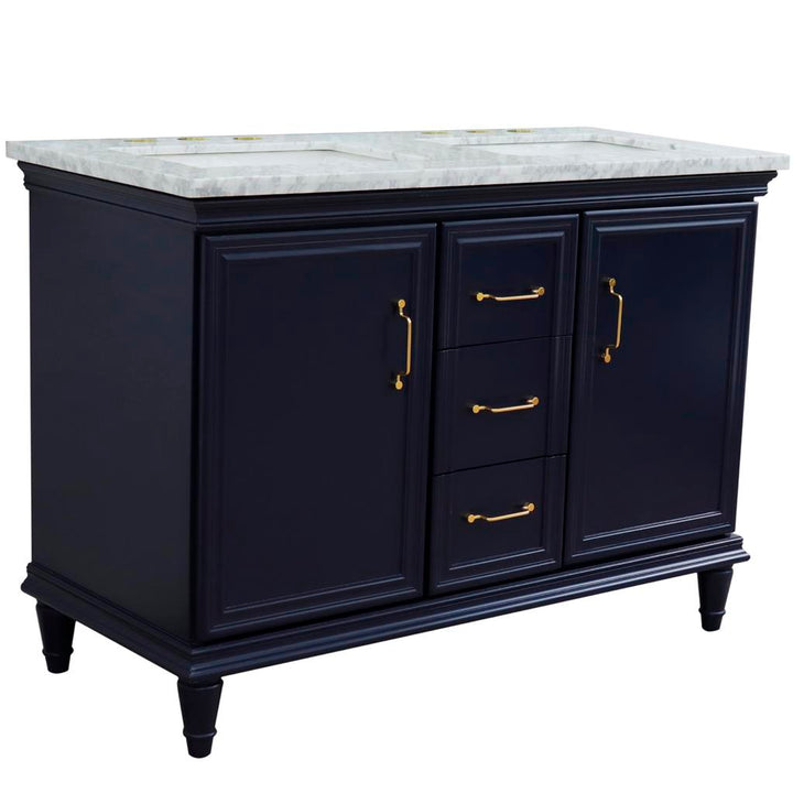 Bellaterra Home, Forli 49" Blue Double Vanity, Rectangle Sink, White Carrara Marble#top-options_white-carrara-marble-top