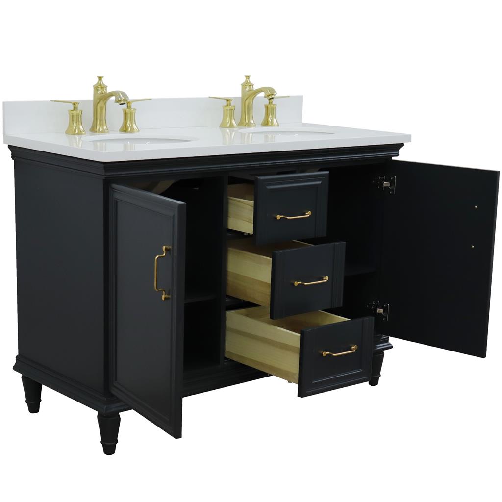 Bellaterra Home, Forli 49" Dark Gray Double Vanity, Oval Sink, White Quartz#top-options_white-quartz-top