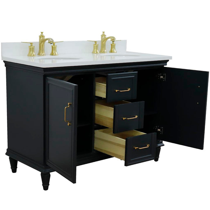 Bellaterra Home, Forli 49" Dark Gray Double Vanity, Oval Sink, White Quartz#top-options_white-quartz-top