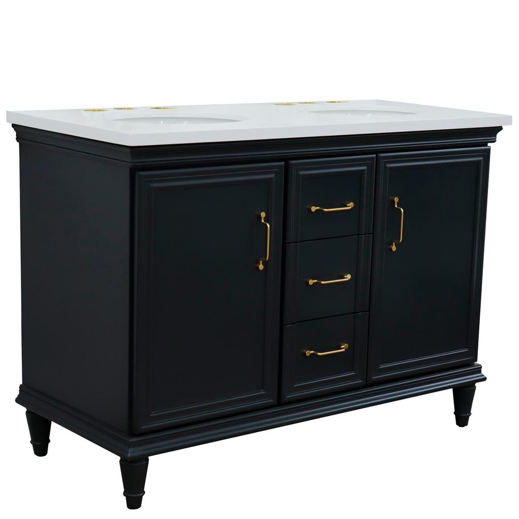 Bellaterra Home, Forli 49" Dark Gray Double Vanity, Oval Sink, White Quartz#top-options_white-quartz-top