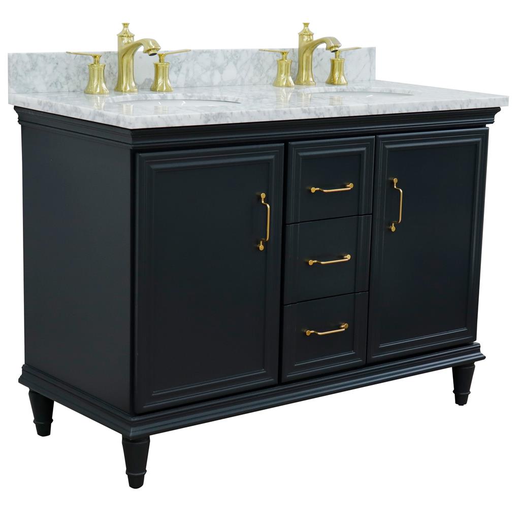 Bellaterra Home, Forli 49" Dark Gray Double Vanity, Oval Sink, White Carrara Marble#top-options_white-carrara-marble-top