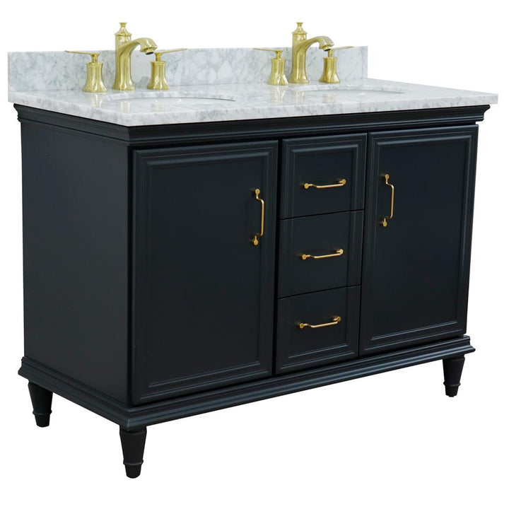 Bellaterra Home, Forli 49" Dark Gray Double Vanity, Oval Sink, White Carrara Marble#top-options_white-carrara-marble-top
