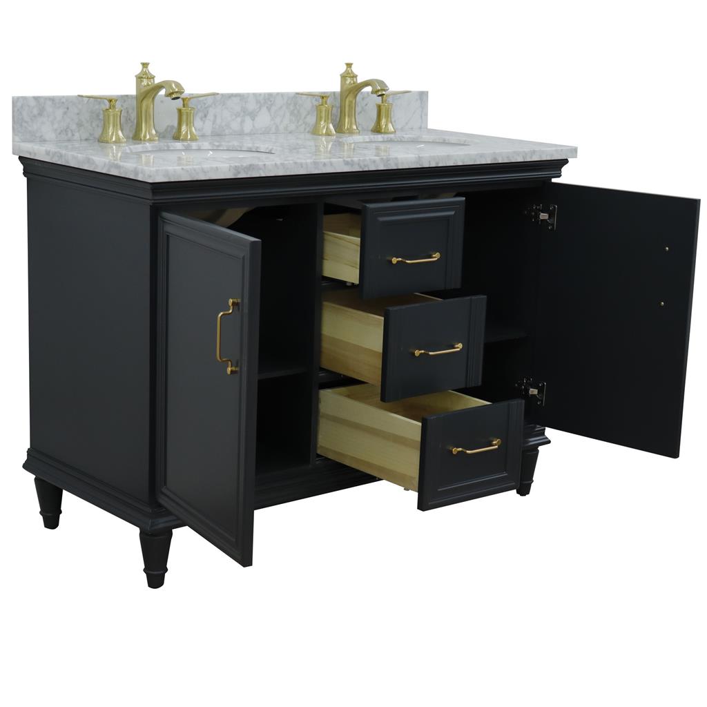 Bellaterra Home, Forli 49" Dark Gray Double Vanity, Oval Sink, White Carrara Marble#top-options_white-carrara-marble-top