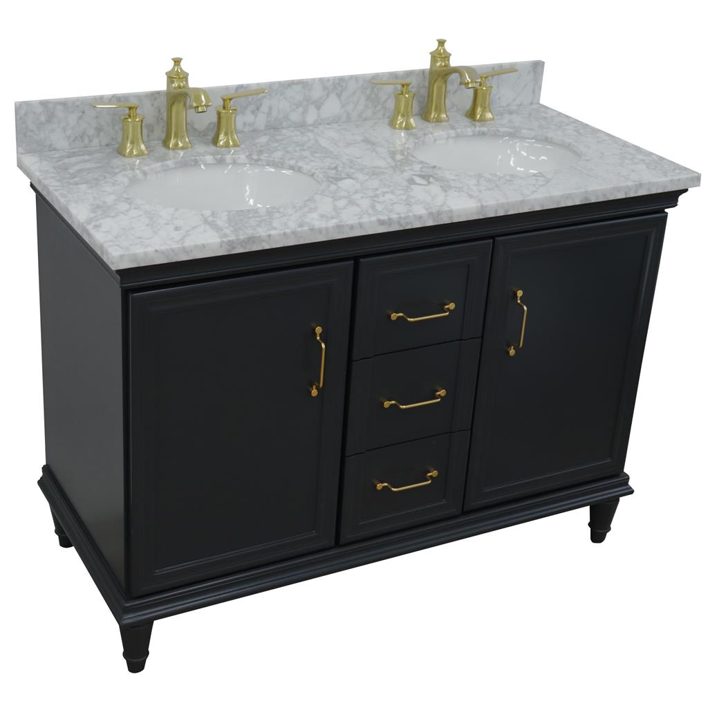 Bellaterra Home, Forli 49" Dark Gray Double Vanity, Oval Sink, White Carrara Marble#top-options_white-carrara-marble-top