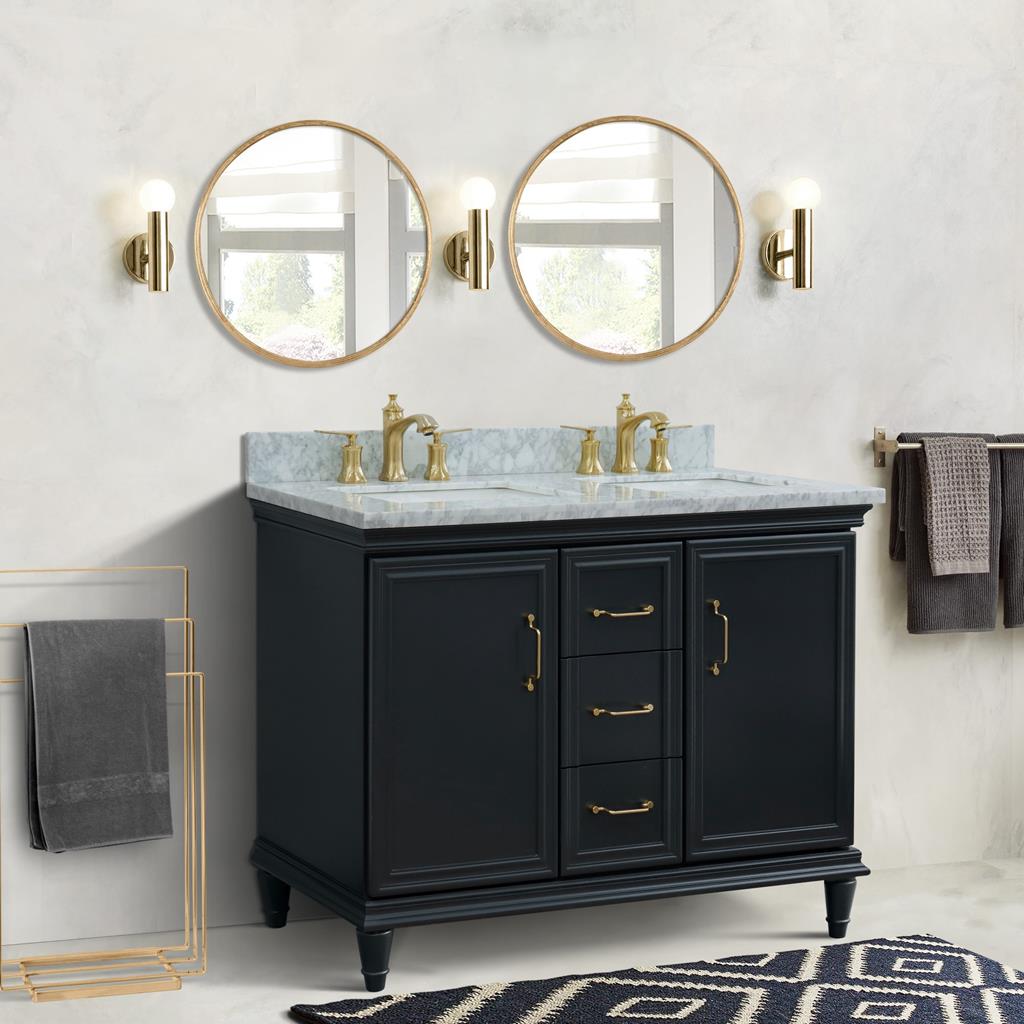 Bellaterra Home, Forli 49" Dark Gray Double Vanity, Rectangle Sink, White Carrara Marble#top-options_white-carrara-marble-top