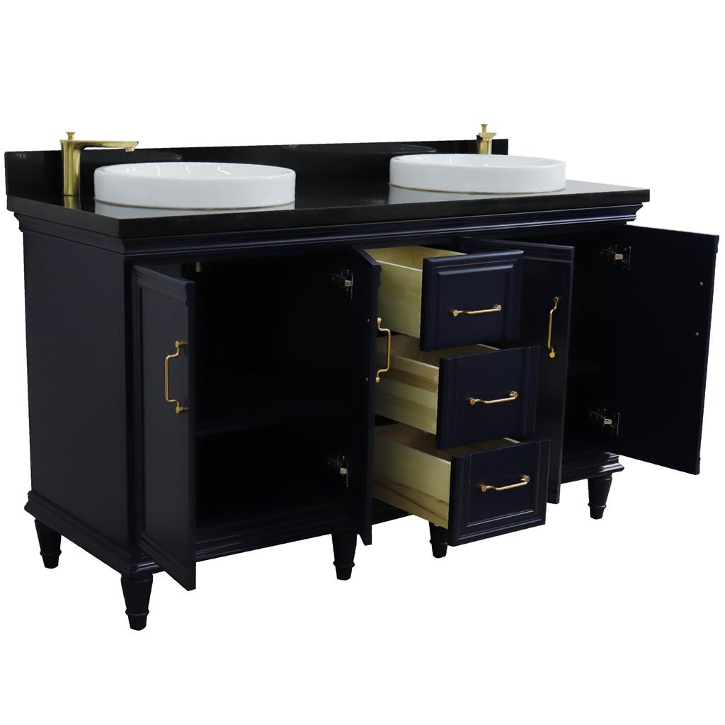 Bellaterra Home, Forli 61" Blue Double Vanity, Round Sink, Black Galaxy Granite#top-options_black-galaxy-granite-top