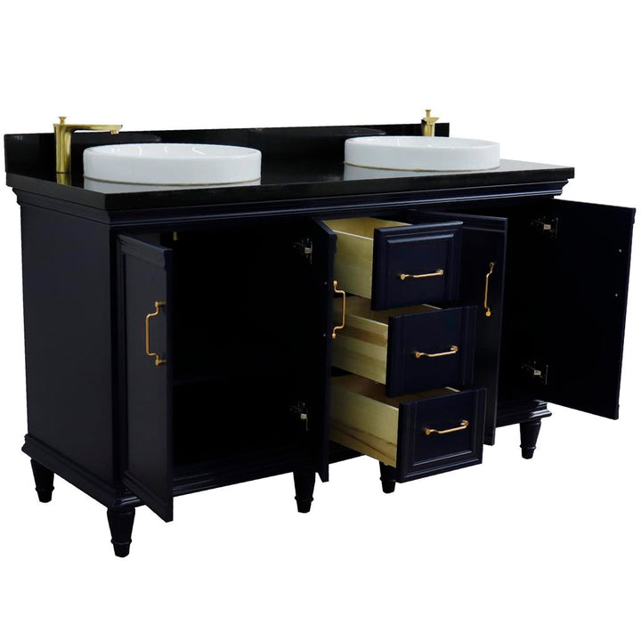 Bellaterra Home, Forli 61" Blue Double Vanity, Round Sink, Black Galaxy Granite#top-options_black-galaxy-granite-top