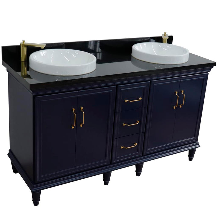 Bellaterra Home, Forli 61" Blue Double Vanity, Round Sink, Black Galaxy Granite#top-options_black-galaxy-granite-top