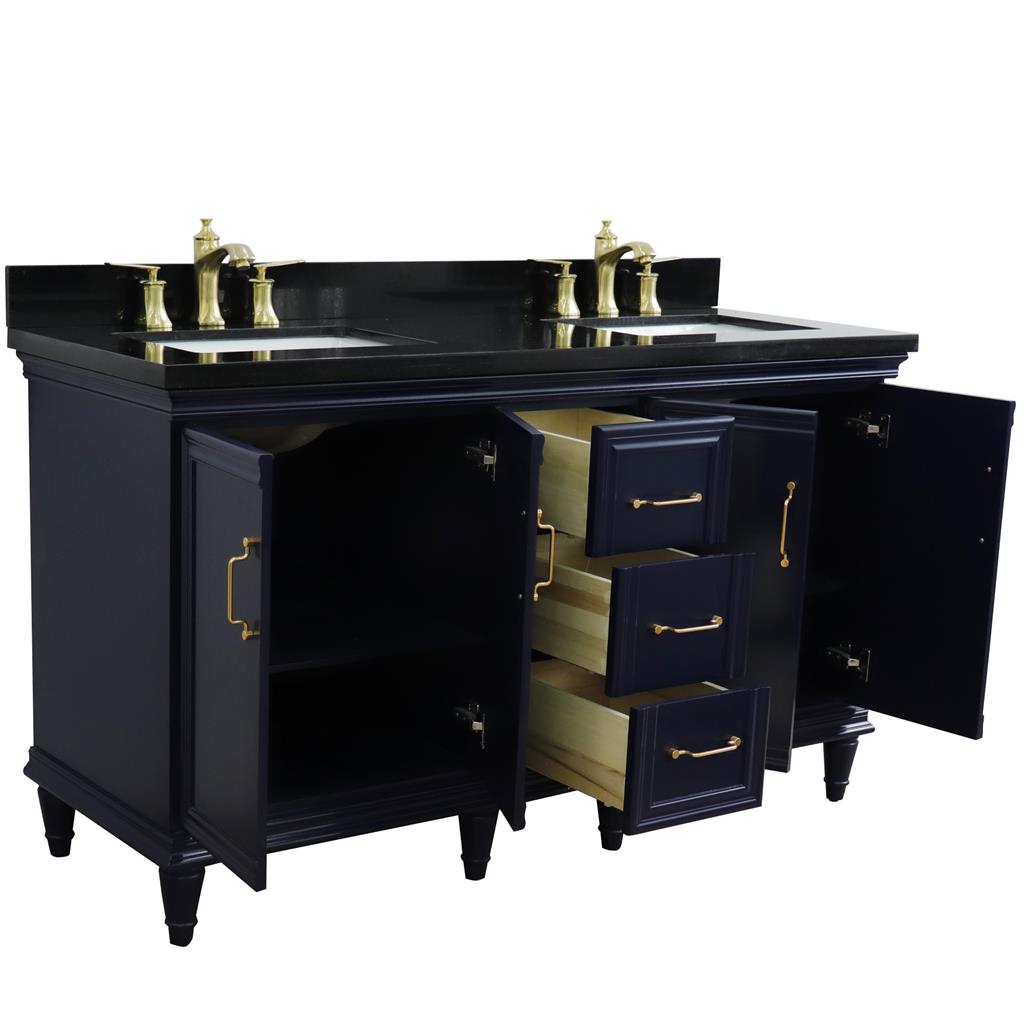 Bellaterra Home, Forli 61" Blue Double Vanity, Rectangle Sink, Black Galaxy Granite#top-options_black-galaxy-granite-top