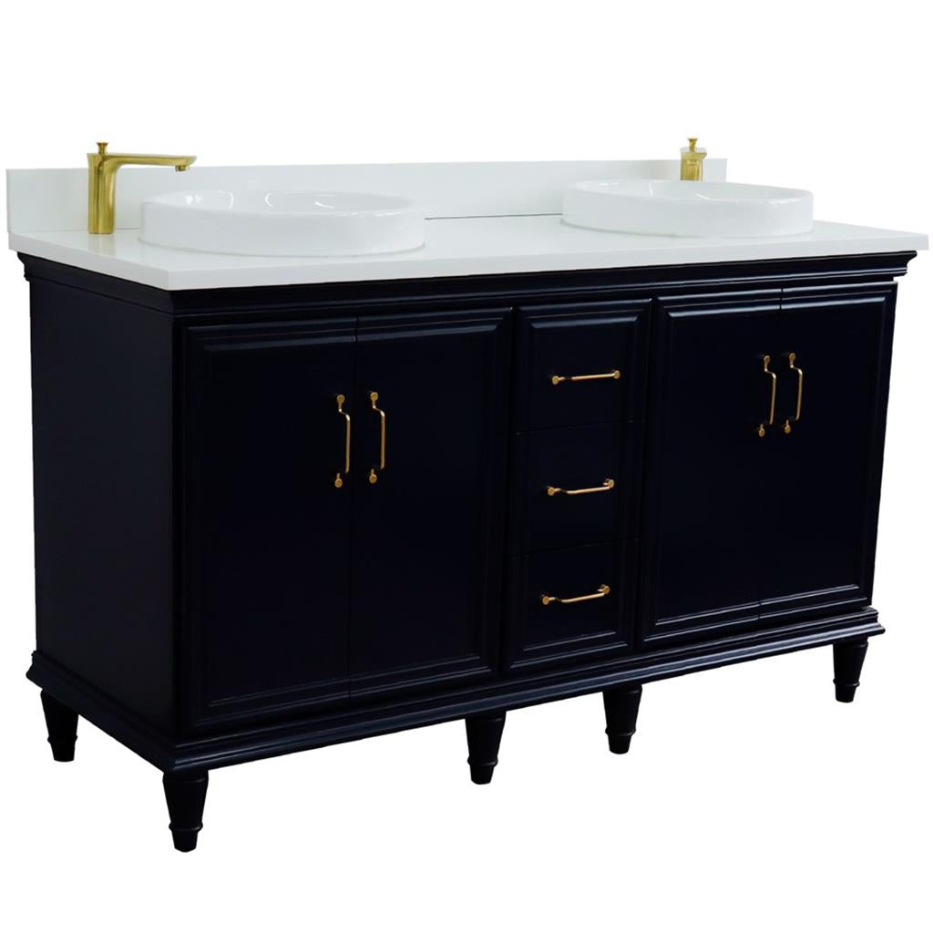 Bellaterra Home, Forli 61" Blue Double Vanity, Round Sink, White Quartz#top-options_white-quartz-top