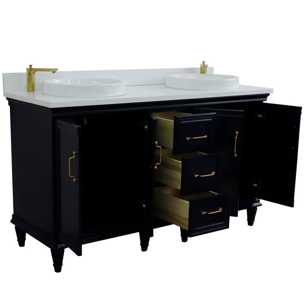 Bellaterra Home, Forli 61" Blue Double Vanity, Round Sink, White Quartz#top-options_white-quartz-top
