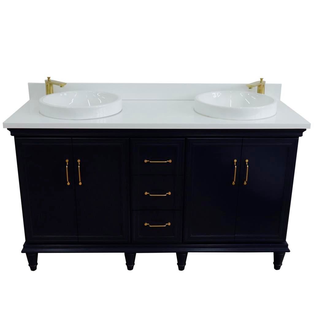 Bellaterra Home, Forli 61" Blue Double Vanity, Round Sink, White Quartz#top-options_white-quartz-top