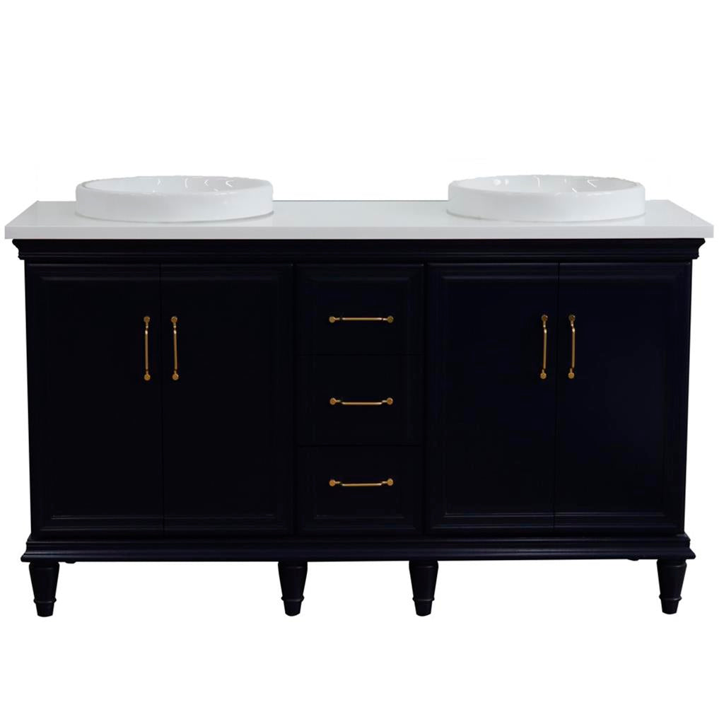 Bellaterra Home, Forli 61" Blue Double Vanity, Round Sink, White Quartz#top-options_white-quartz-top
