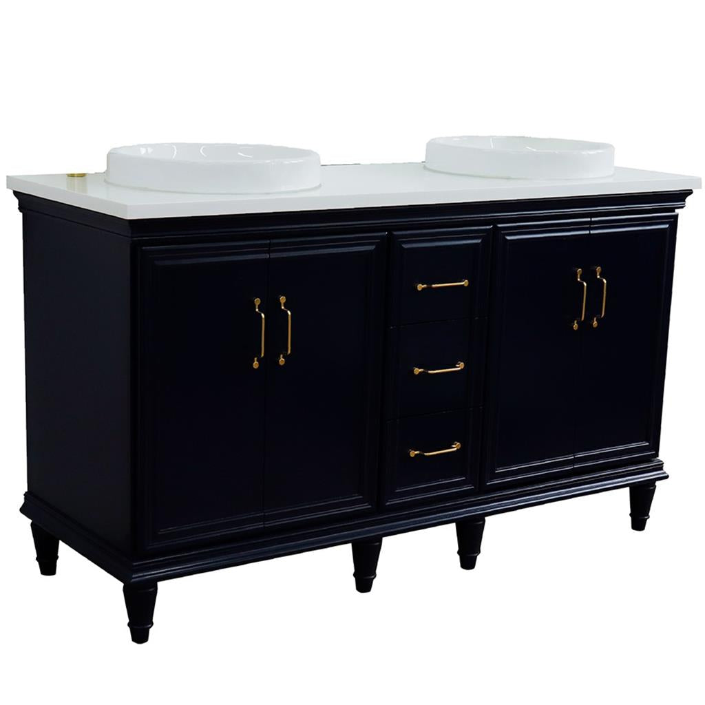 Bellaterra Home, Forli 61" Blue Double Vanity, Round Sink, White Quartz#top-options_white-quartz-top