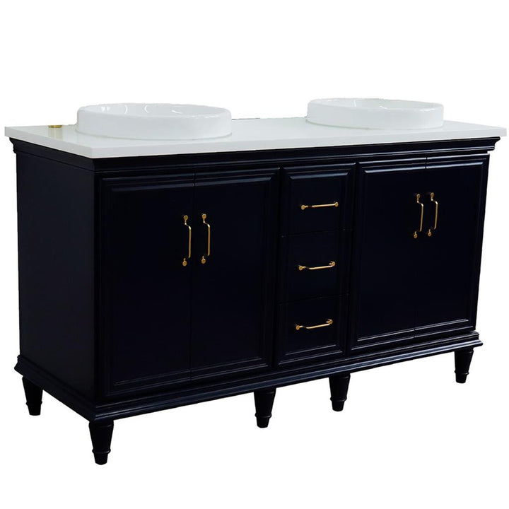 Bellaterra Home, Forli 61" Blue Double Vanity, Round Sink, White Quartz#top-options_white-quartz-top
