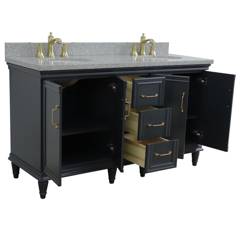Bellaterra Home, Forli 61" Dark Gray Double Vanity, Oval Sink, Gray Granite#top-options_gray-granite-top