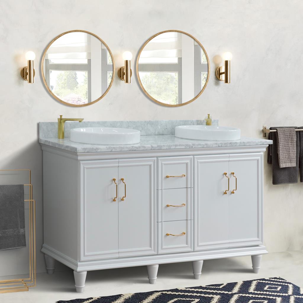 Bellaterra Home, Forli 61" White Double Vanity, Round Sink, White Carrara Marble#top-options_white-carrara-marble-top