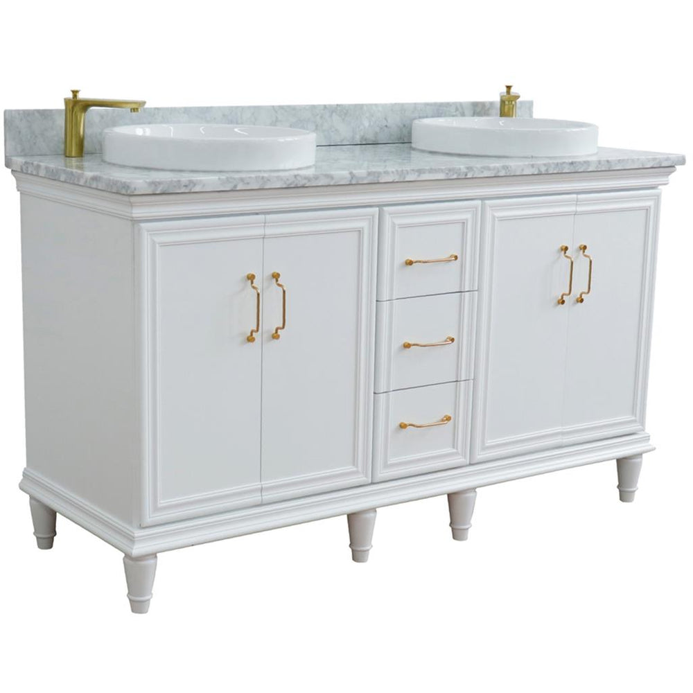 Bellaterra Home, Forli 61" White Double Vanity, Round Sink, White Carrara Marble#top-options_white-carrara-marble-top
