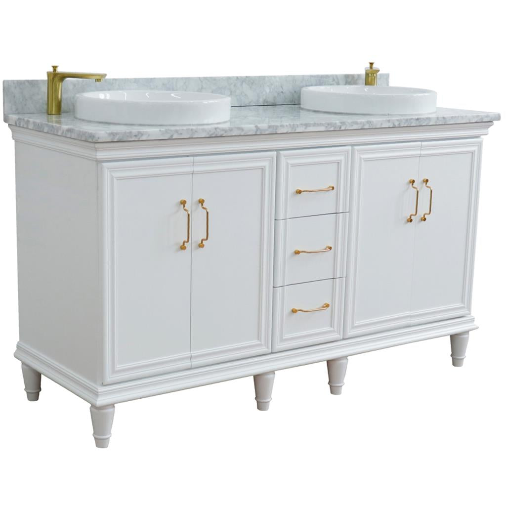 Bellaterra Home, Forli 61" White Double Vanity, Round Sink, White Carrara Marble#top-options_white-carrara-marble-top