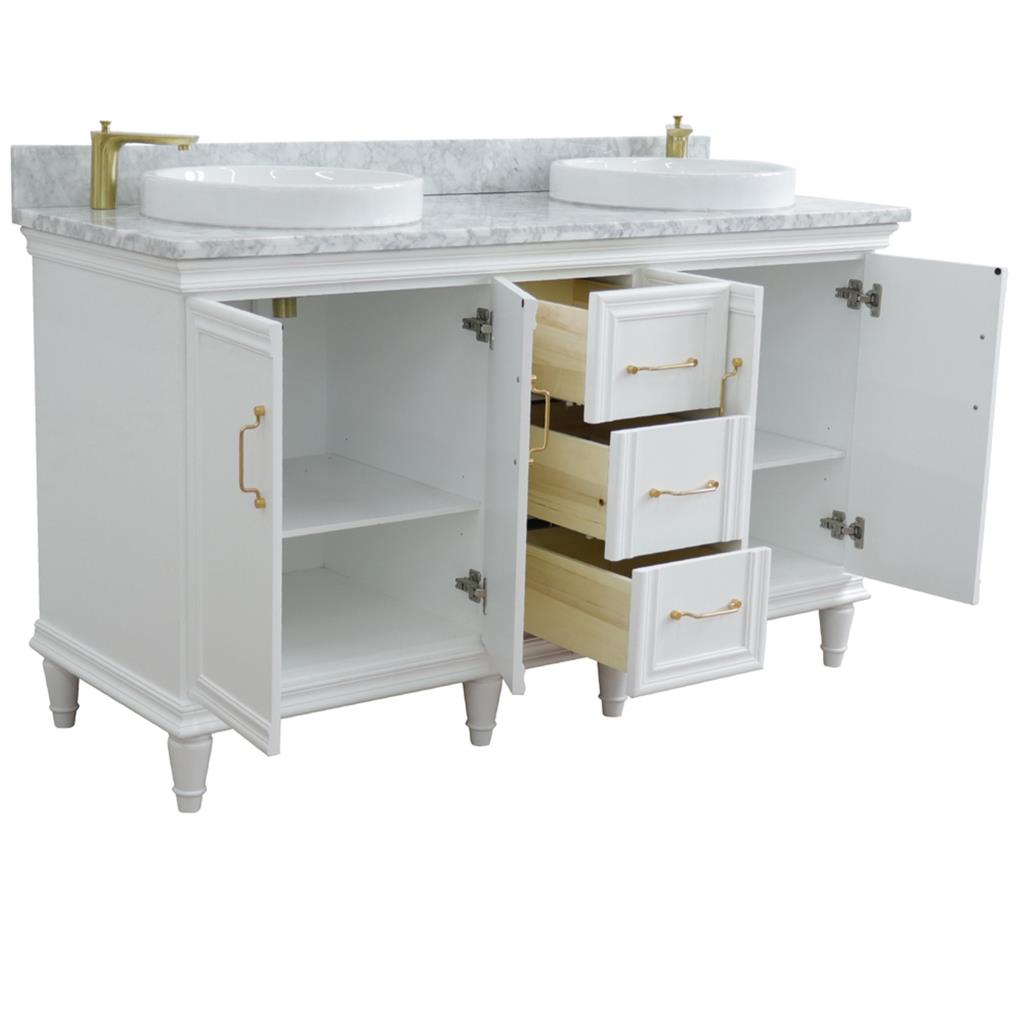 Bellaterra Home, Forli 61" White Double Vanity, Round Sink, White Carrara Marble#top-options_white-carrara-marble-top