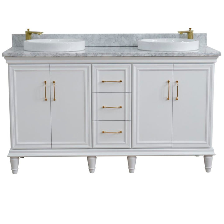 Bellaterra Home, Forli 61" White Double Vanity, Round Sink, White Carrara Marble#top-options_white-carrara-marble-top